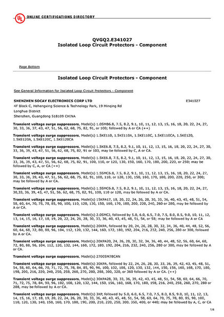 Chine Shenzhen Socay Electronics Co., Ltd. certifications
