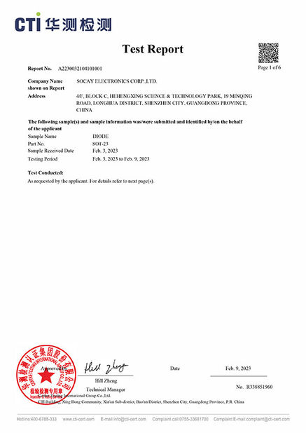 Chine Shenzhen Socay Electronics Co., Ltd. certifications